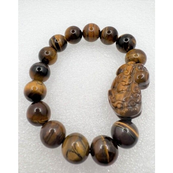 Tiger Eye or Black Obsidian Pixiu Bracelet - Your Choice - Stretch - Picture 2 of 10